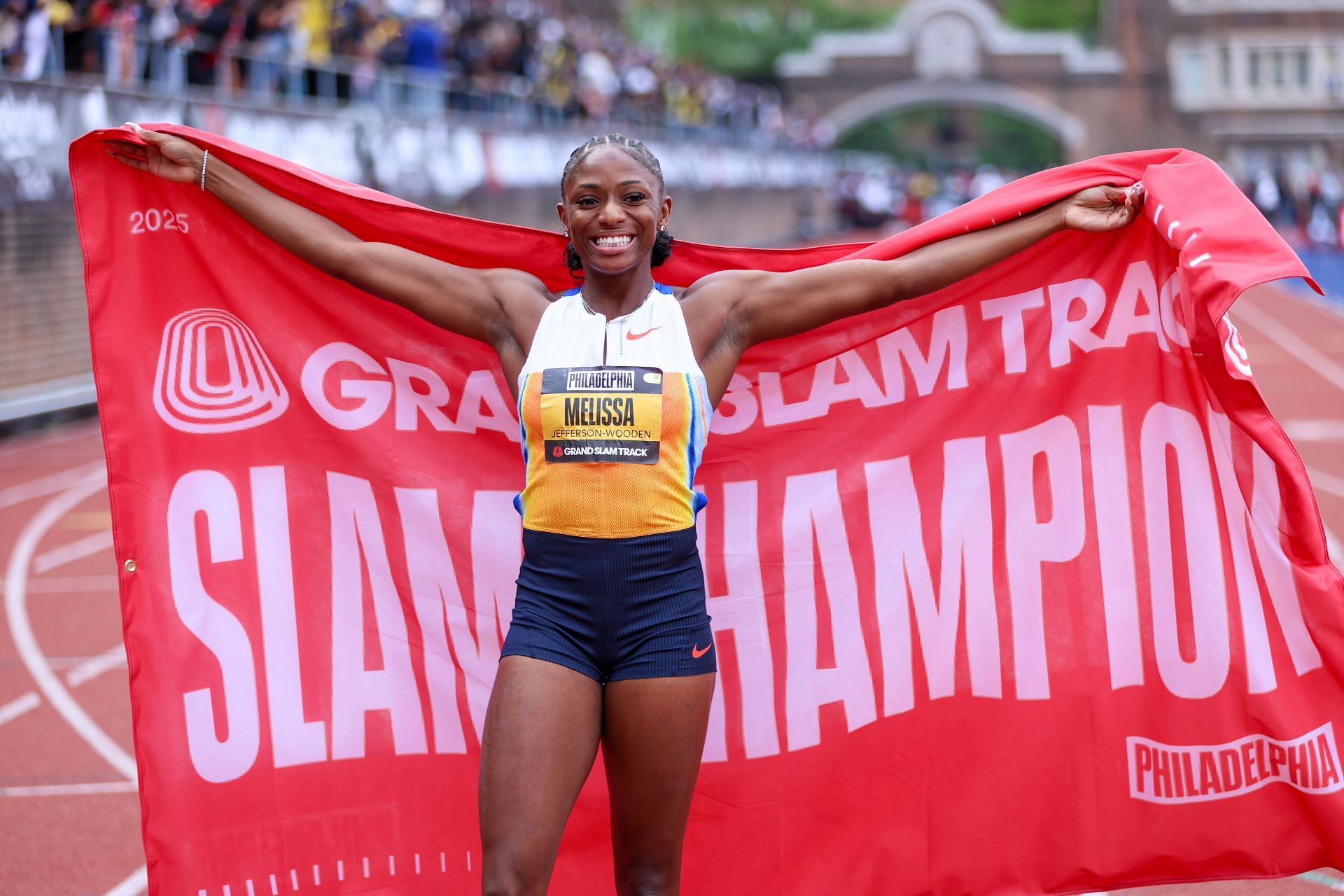 Melissa Jefferson-Wooden at the Grand Slam Track - Source: Getty